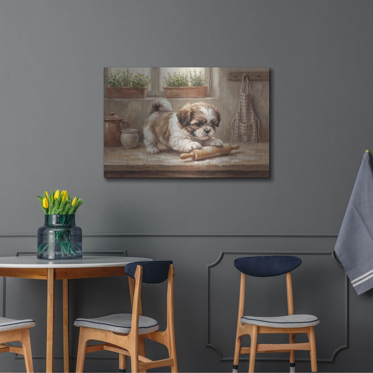 'Shih Tzu In The Kitchen' by Rich Monet Metal Wall Art