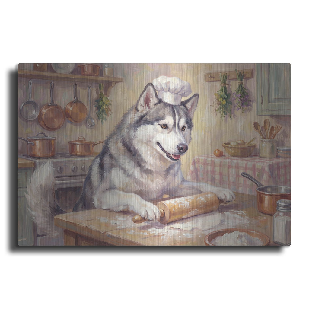 'Siberian Husky In The Kitchen' by Rich Monet Metal Wall Art