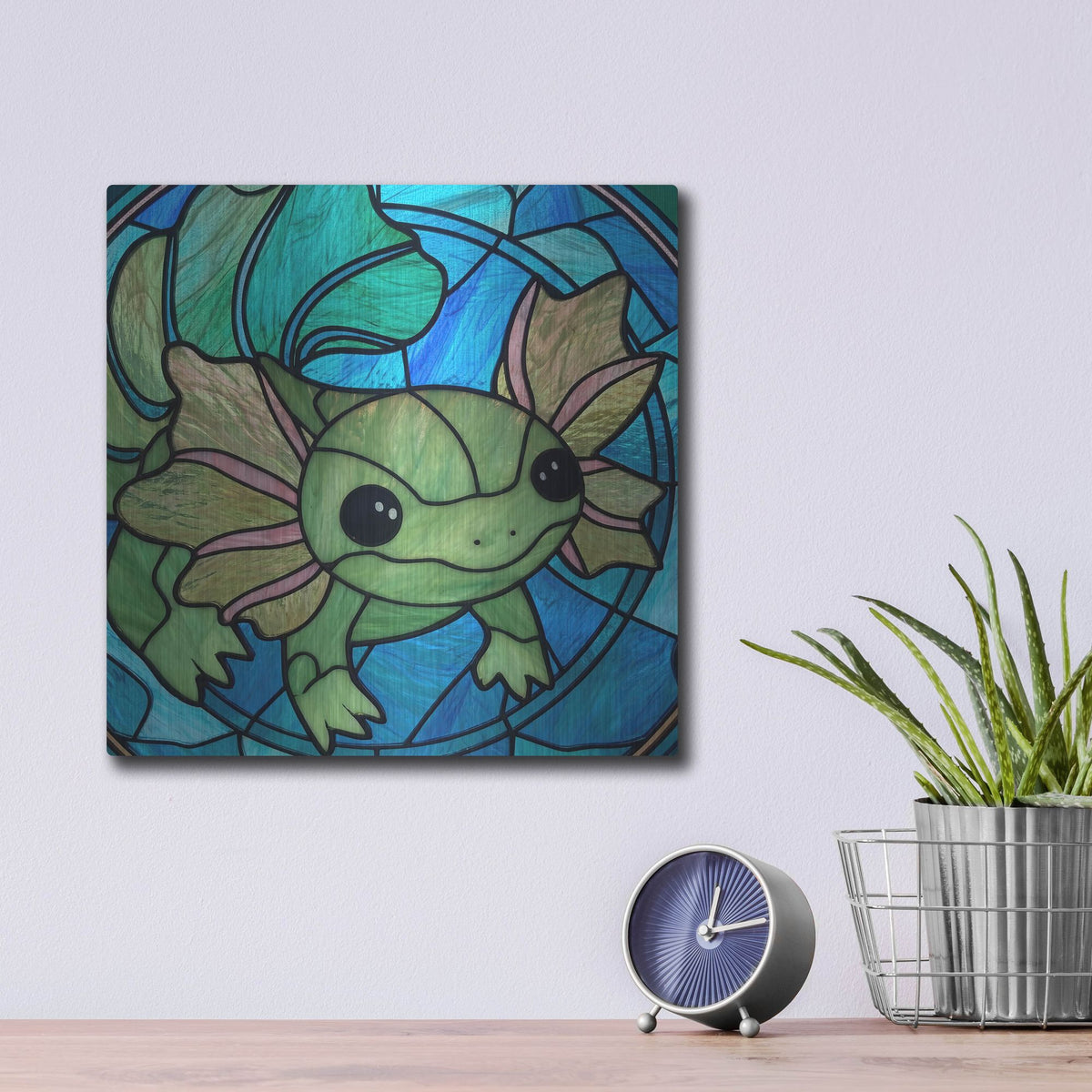 'Stained Glass Axolotl' by Rich Monet Metal Wall Art
