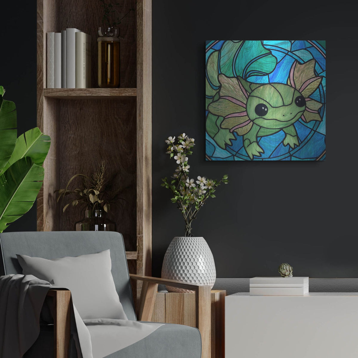 'Stained Glass Axolotl' by Rich Monet Metal Wall Art