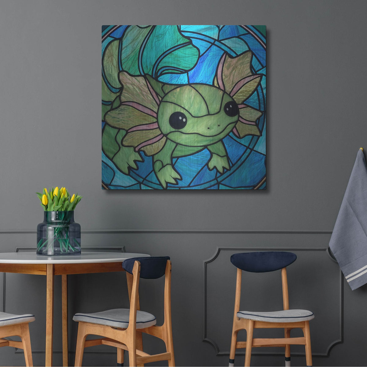 'Stained Glass Axolotl' by Rich Monet Metal Wall Art