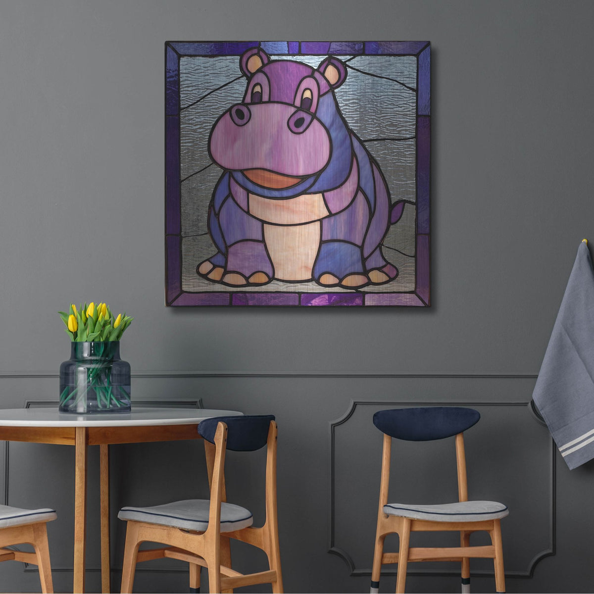 'Stained Glass Baby Hippo' by Rich Monet Metal Wall Art