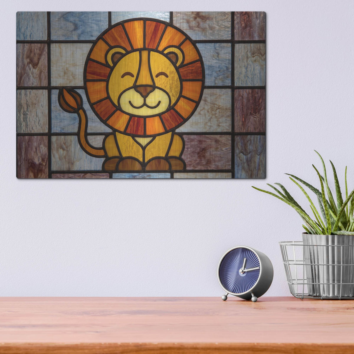 'Stained Glass Baby Lion' by Rich Monet Metal Wall Art