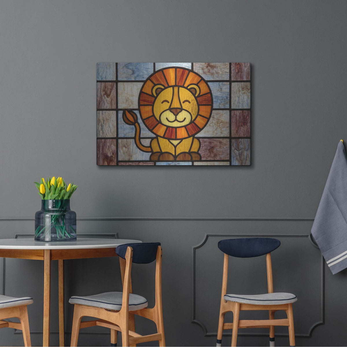 'Stained Glass Baby Lion' by Rich Monet Metal Wall Art