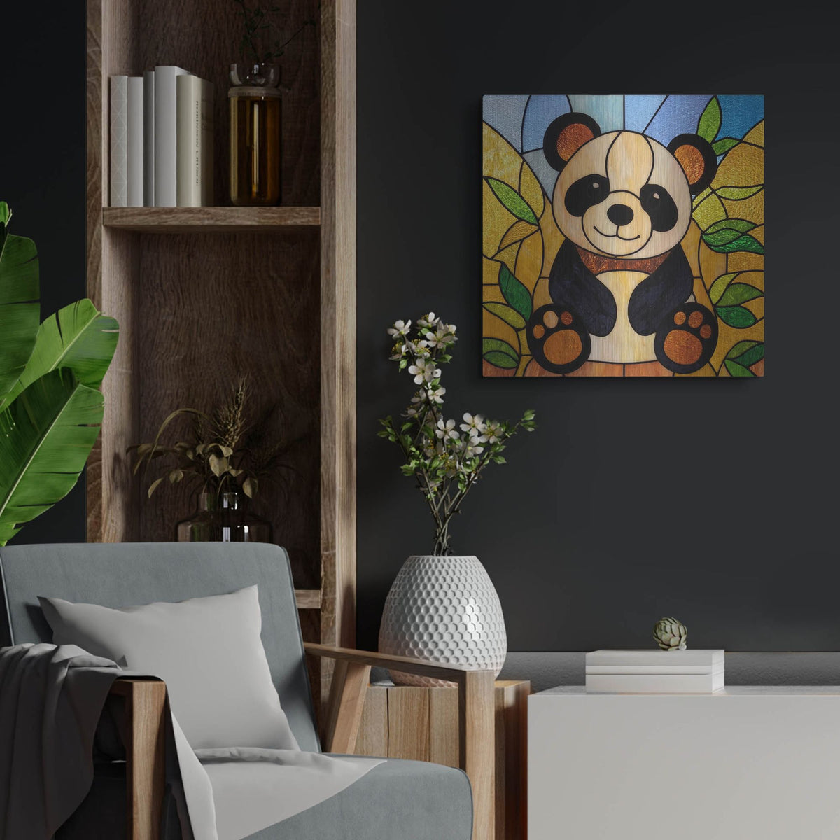 'Stained Glass Baby Panda' by Rich Monet Metal Wall Art