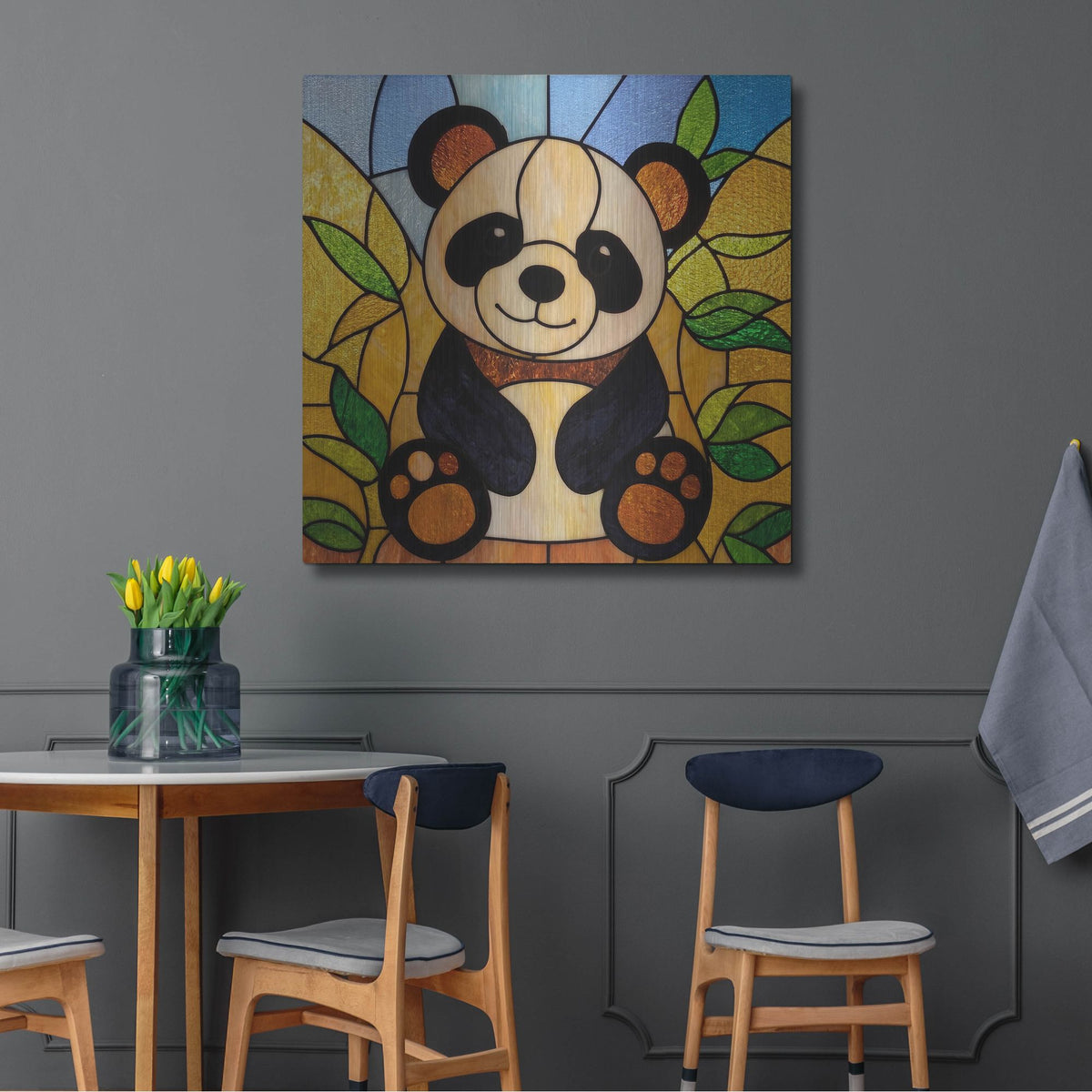 'Stained Glass Baby Panda' by Rich Monet Metal Wall Art