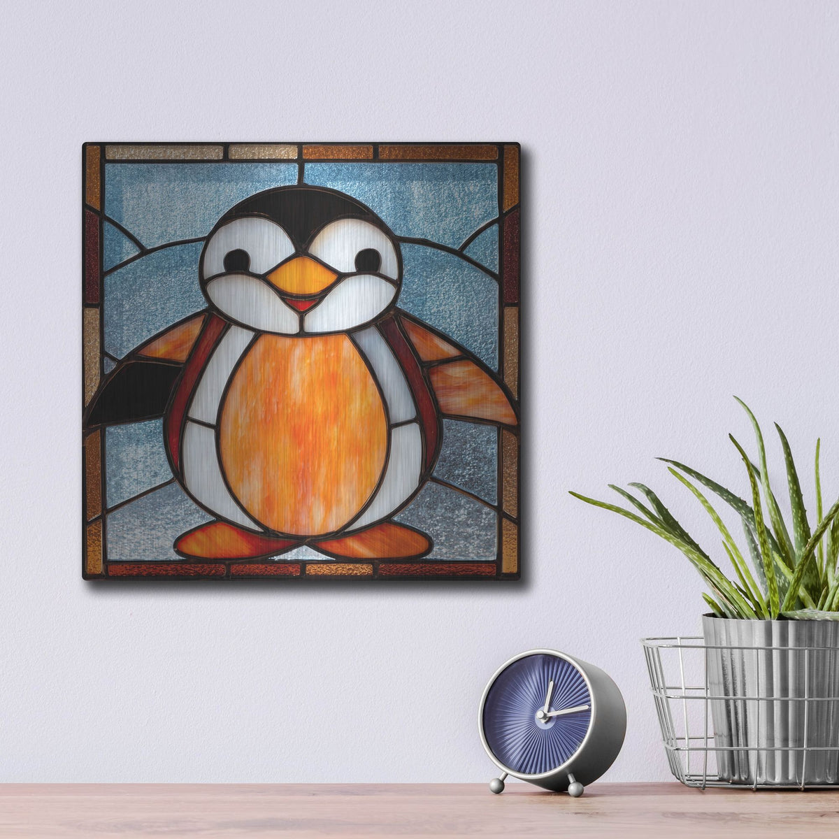 'Stained Glass Baby Penguin' by Rich Monet Metal Wall Art