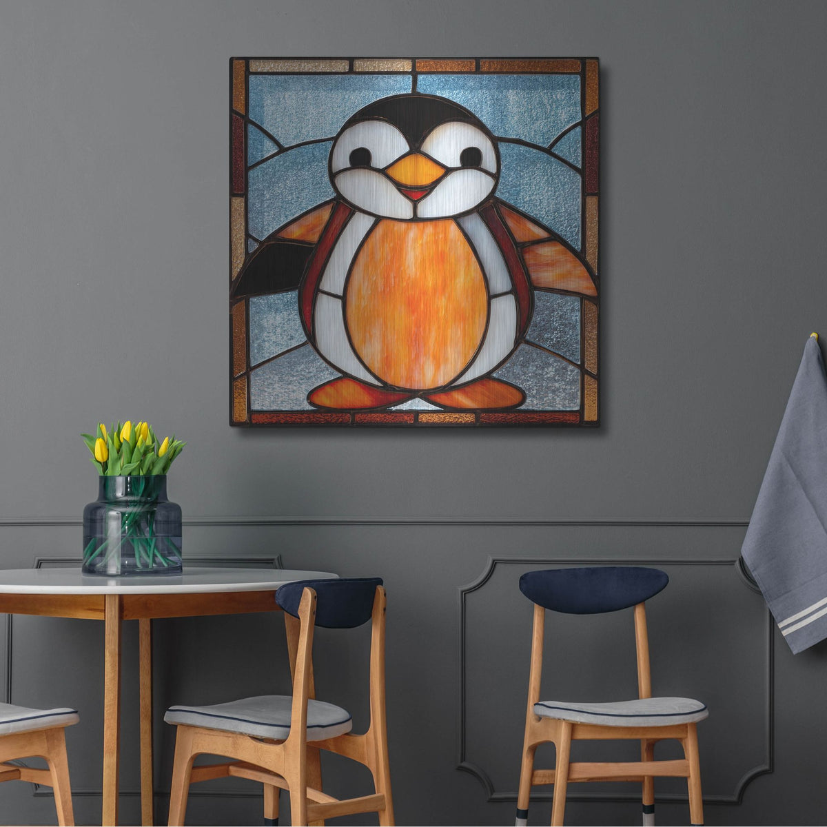 'Stained Glass Baby Penguin' by Rich Monet Metal Wall Art