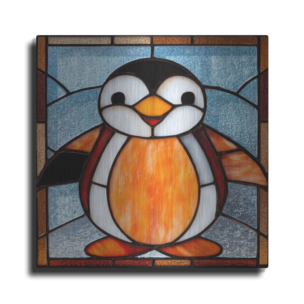 'Stained Glass Baby Penguin' by Rich Monet Metal Wall Art