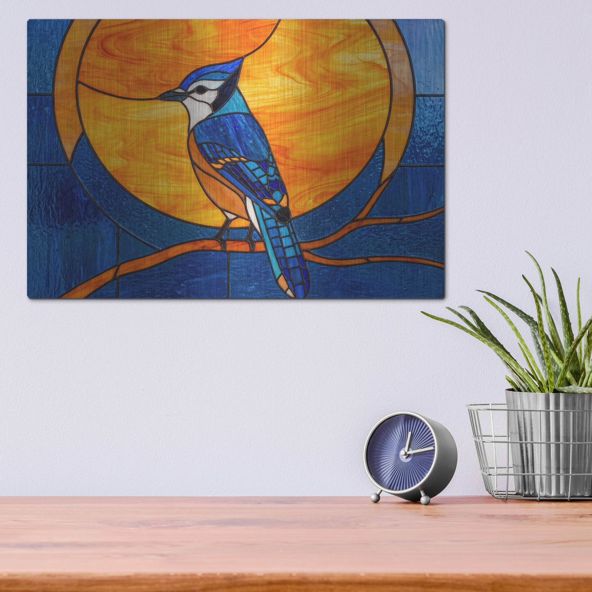 'Stained Glass Blue Jay' by Rich Monet Metal Wall Art