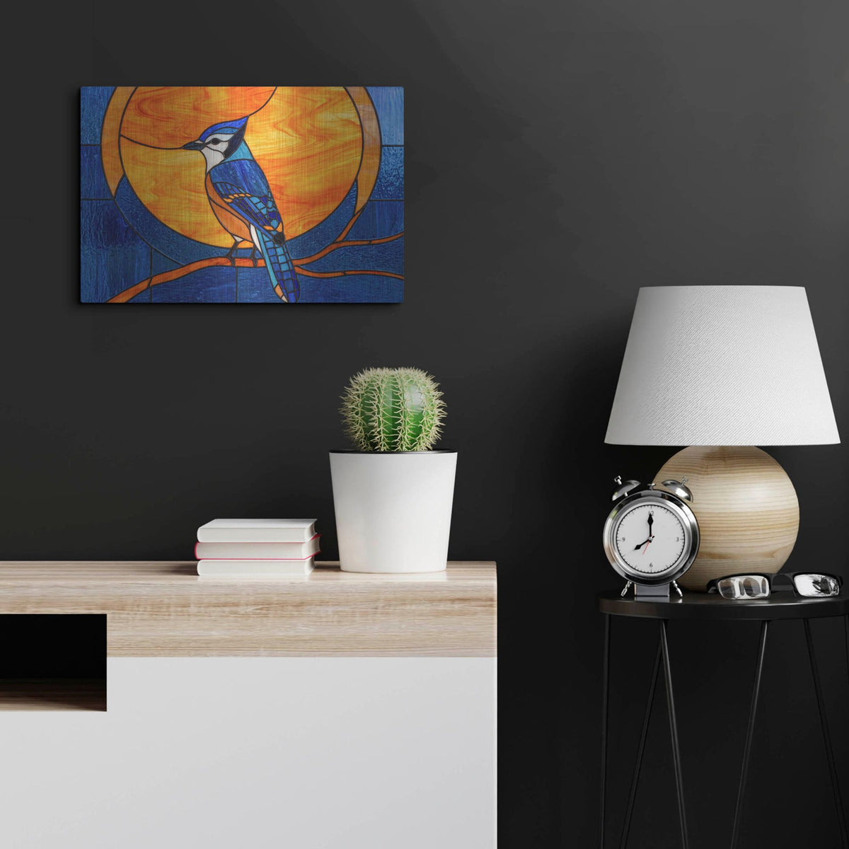'Stained Glass Blue Jay' by Rich Monet Metal Wall Art