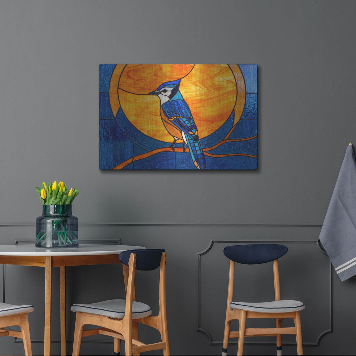 'Stained Glass Blue Jay' by Rich Monet Metal Wall Art