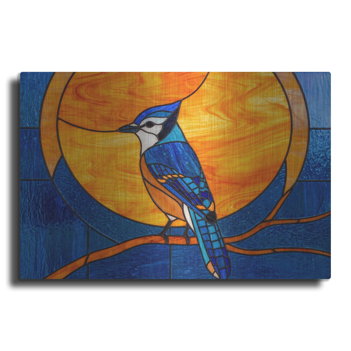 'Stained Glass Blue Jay' by Rich Monet Metal Wall Art