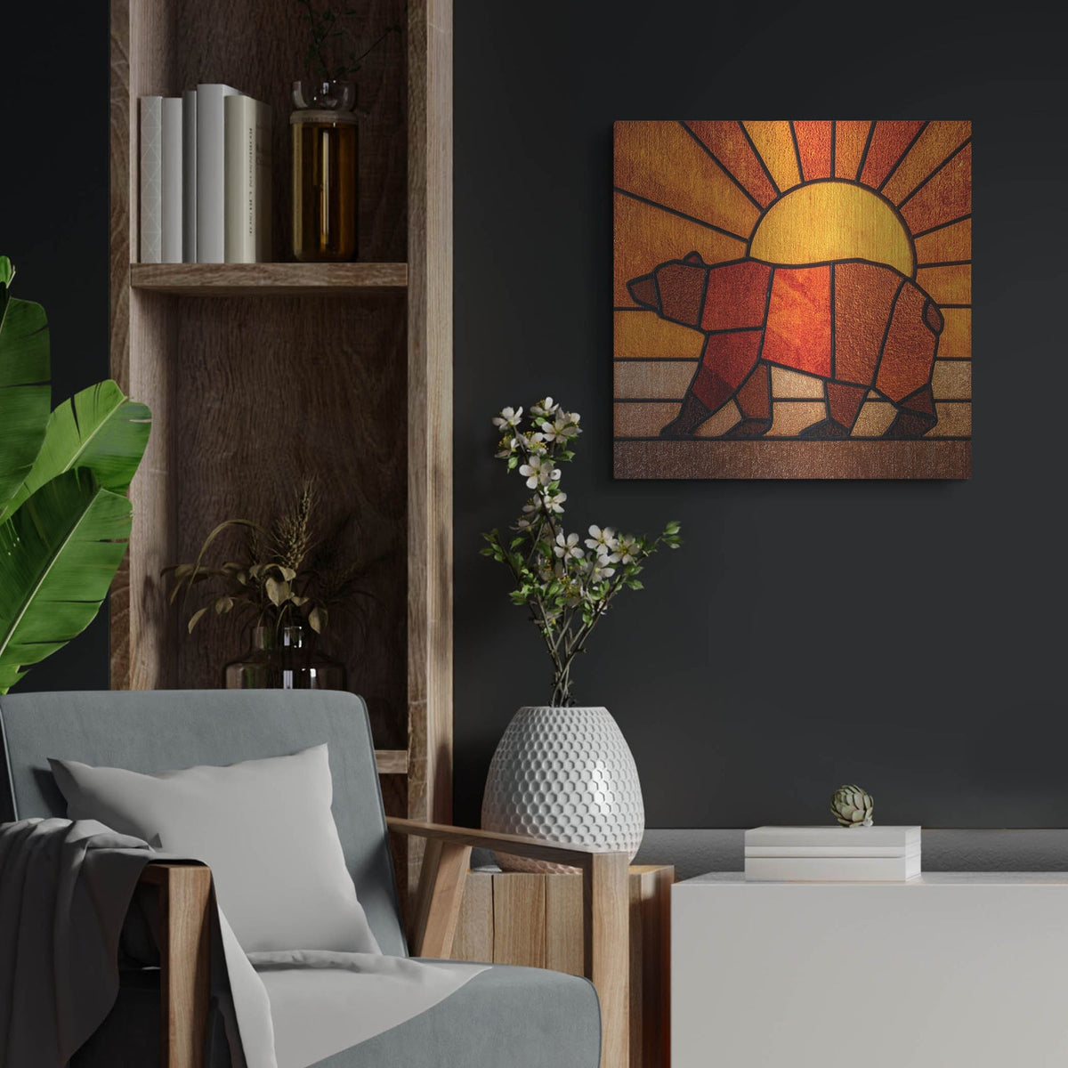 'Stained Glass California Republic' by Rich Monet Metal Wall Art