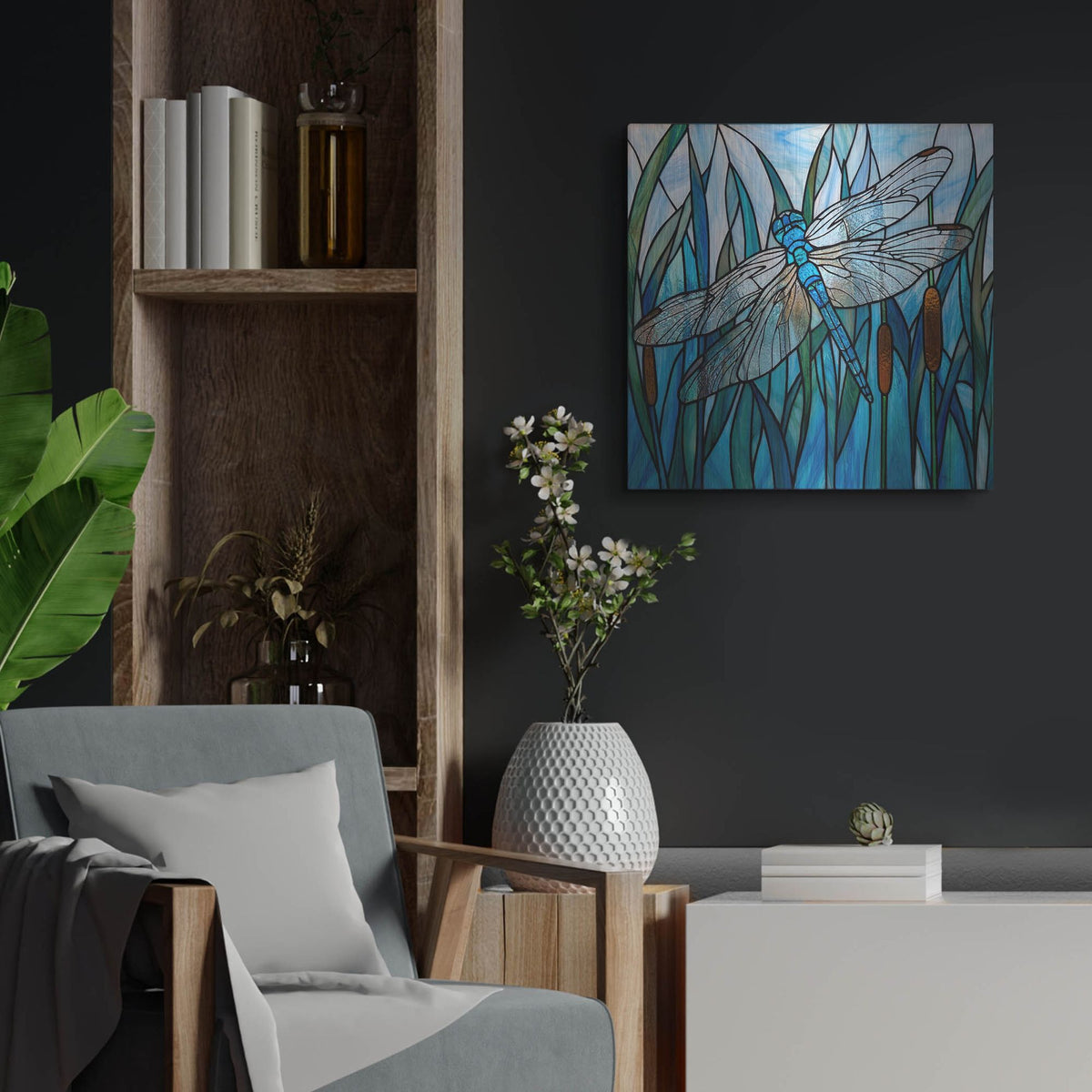 'Stained Glass Dragonfly' by Rich Monet Metal Wall Art