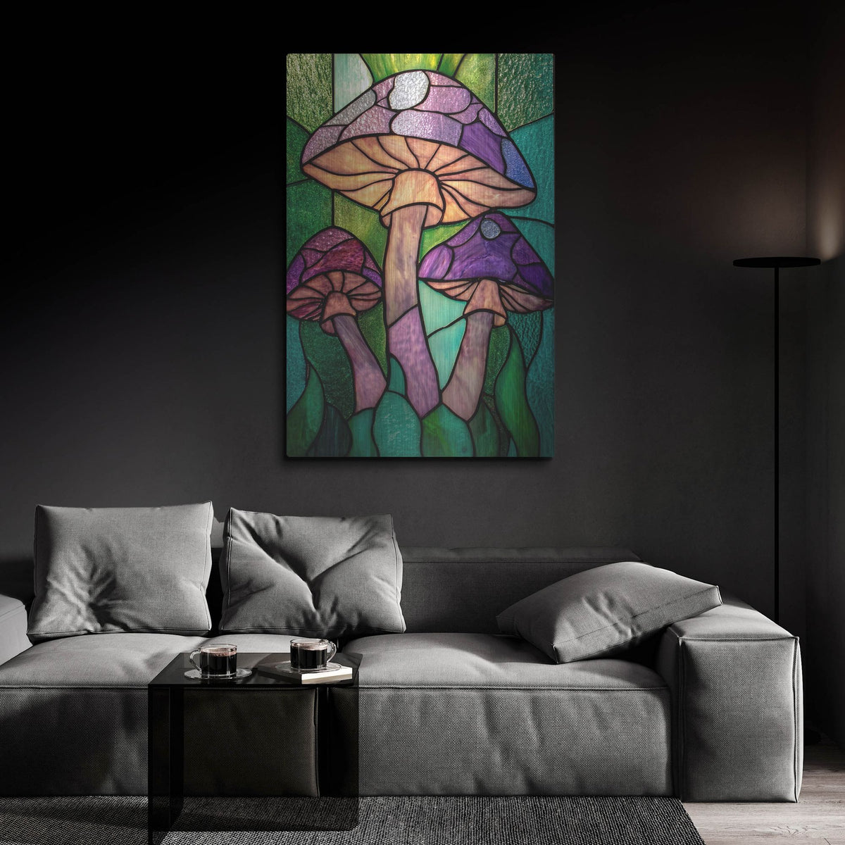 'Stained Glass Mushrooms' by Rich Monet Metal Wall Art