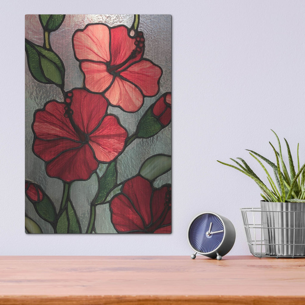 'Stained Glass Red Hibiscs' by Rich Monet Metal Wall Art