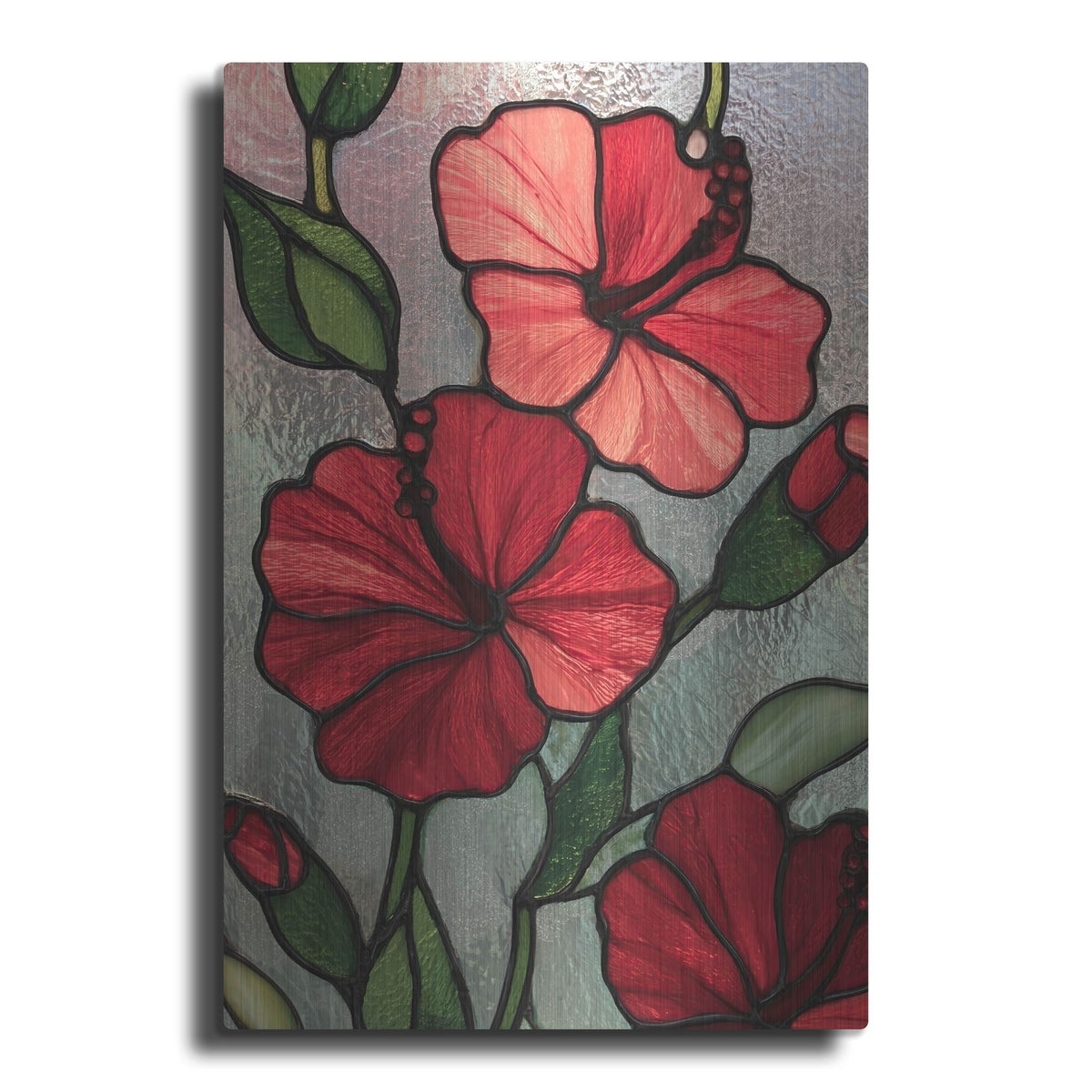 'Stained Glass Red Hibiscs' by Rich Monet Metal Wall Art