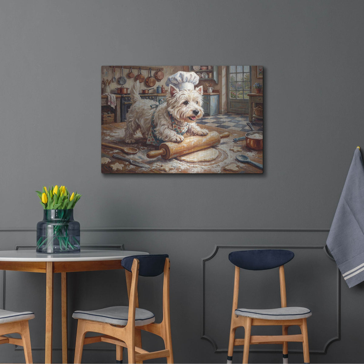 'West Highland White Terrier In The Kitchen' by Rich Monet Metal Wall Art