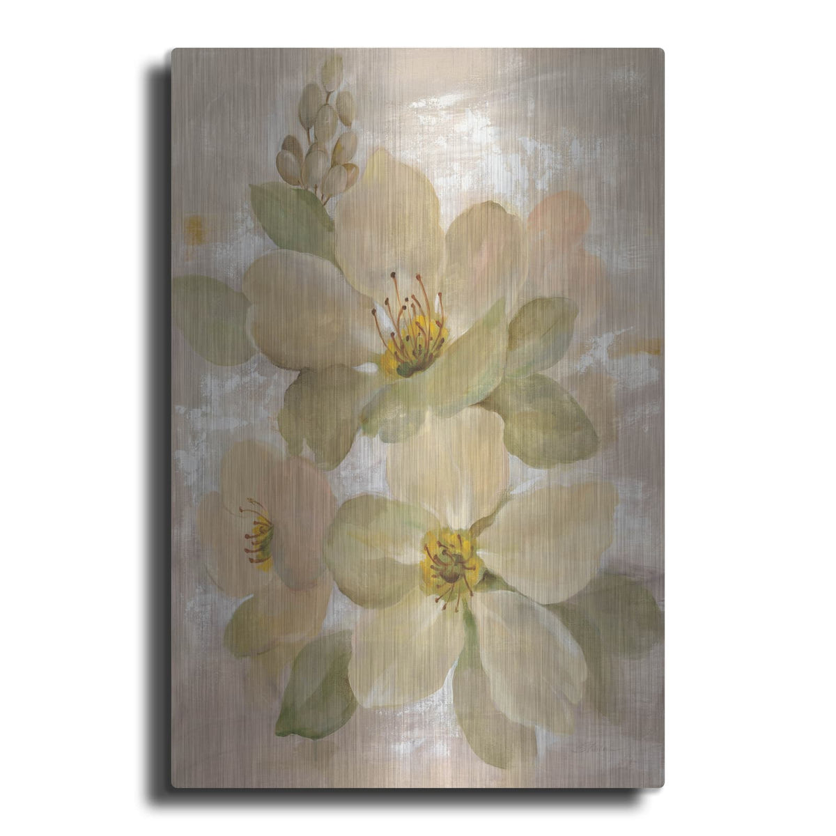 'White on White Floral I' by Silvia Vassileva – Metal Wall Art