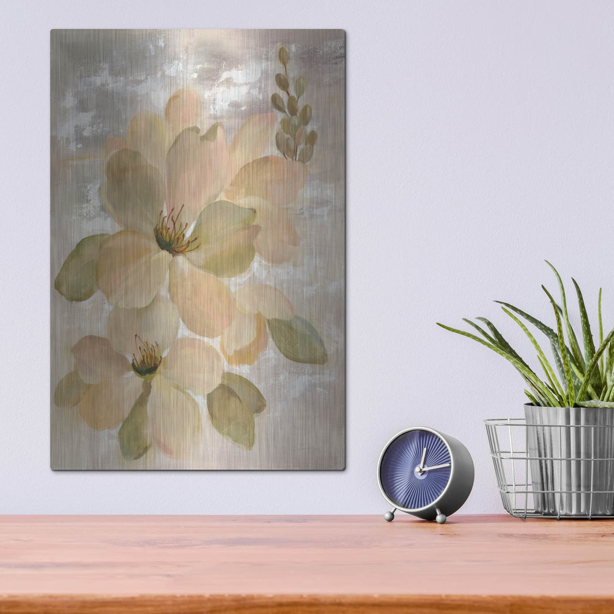 'White on White Floral II' by Silvia Vassileva – Metal Wall Art, 12x16 room view