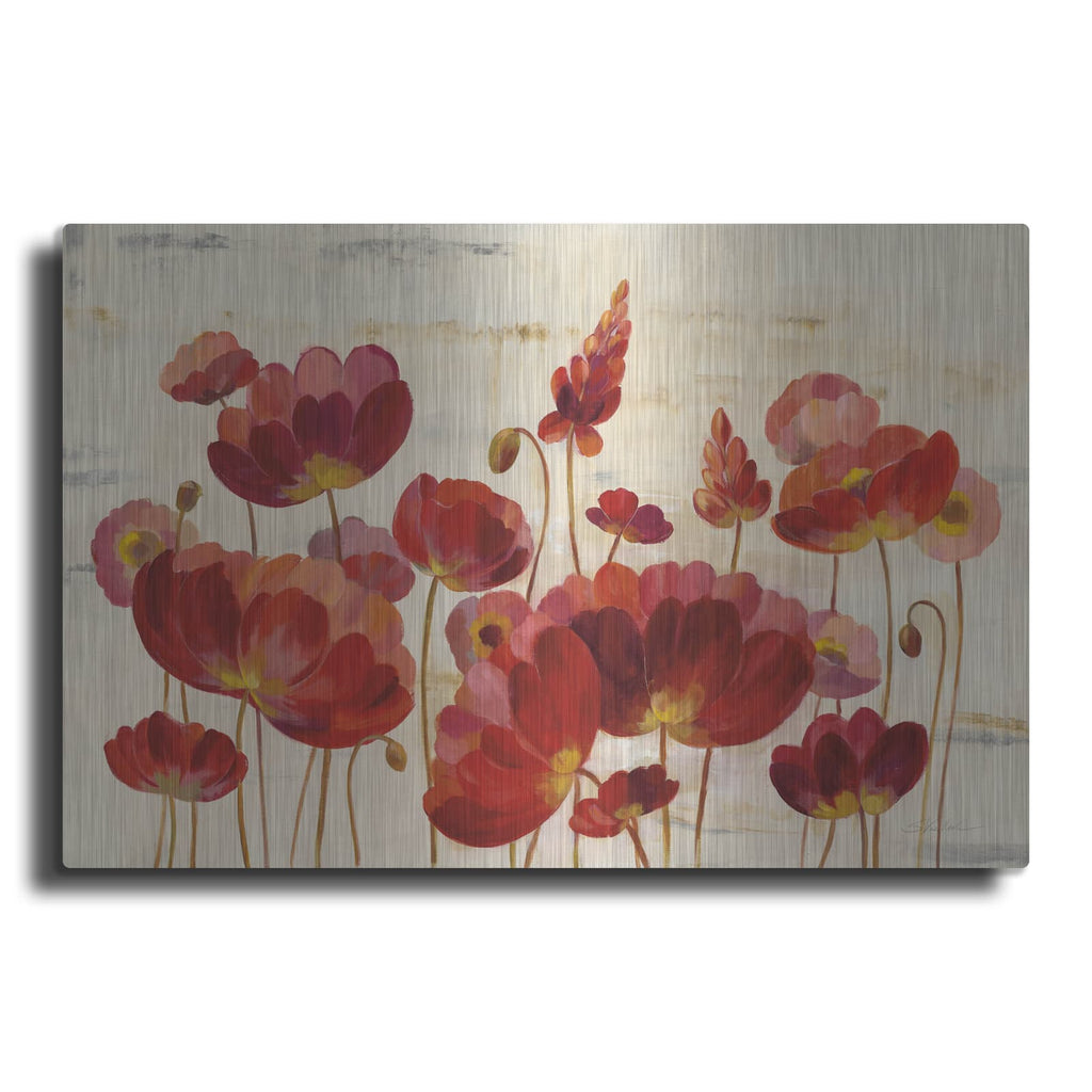'Red Flowers on Marble' by Silvia Vassileva – Metal Wall Art