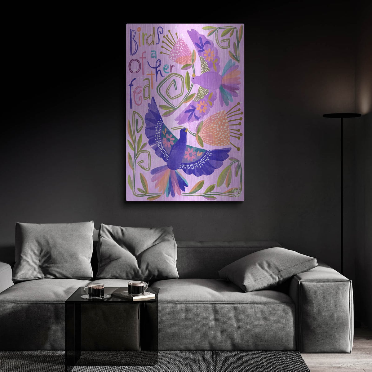 'Birds Of A Feather' by Michal Loren Art – Metal Wall Art, 24x36 room view