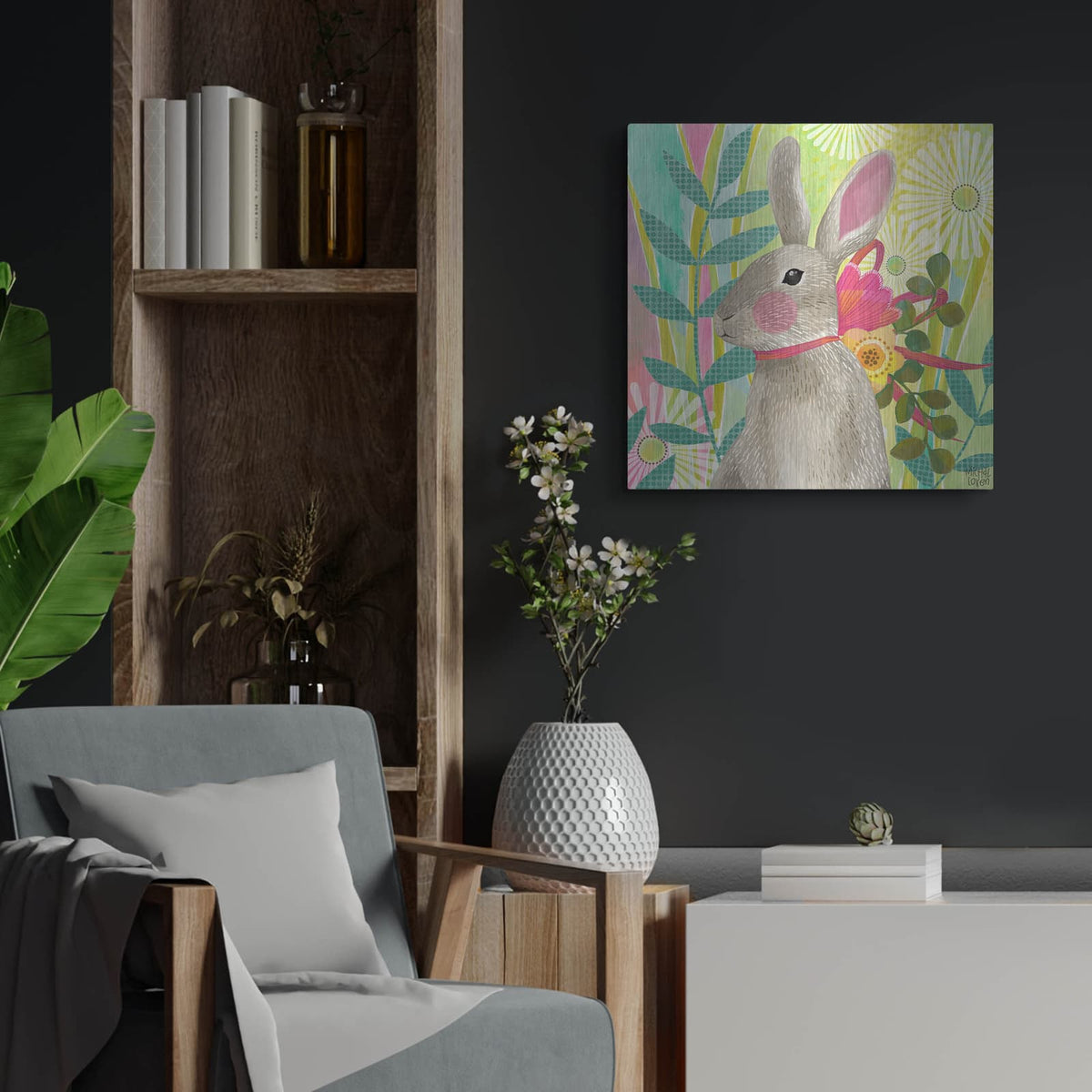 'Easter Bunny' by Michal Loren Art – Metal Wall Art, 24x24 room view
