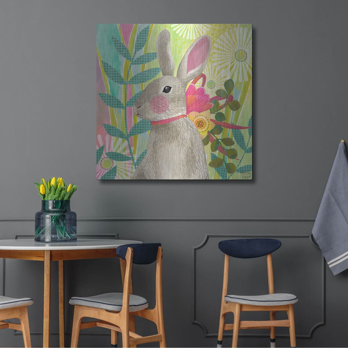 'Easter Bunny' by Michal Loren Art – Metal Wall Art, 36x36 room view
