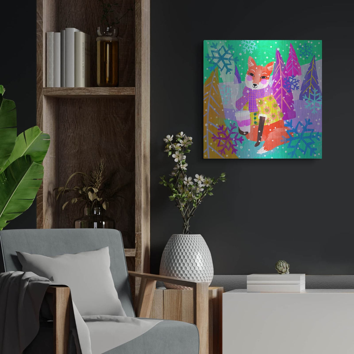 'Fox On The Go' by Michal Loren Art – Metal Wall Art, 24x24 room view