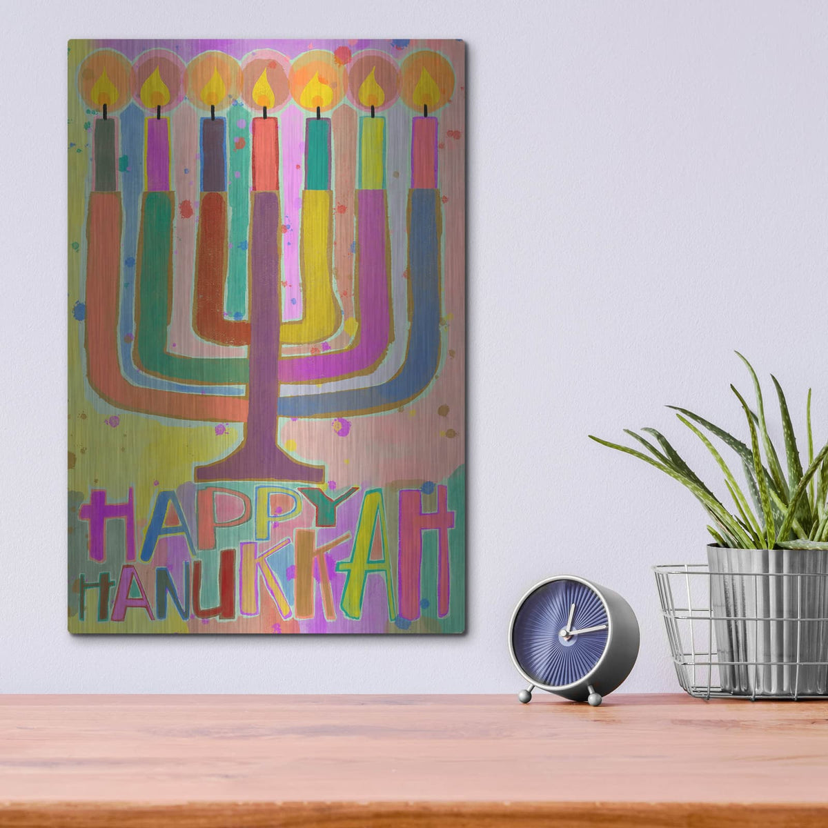 'Happy Hanukkah' by Michal Loren Art – Metal Wall Art, 12x16 room view