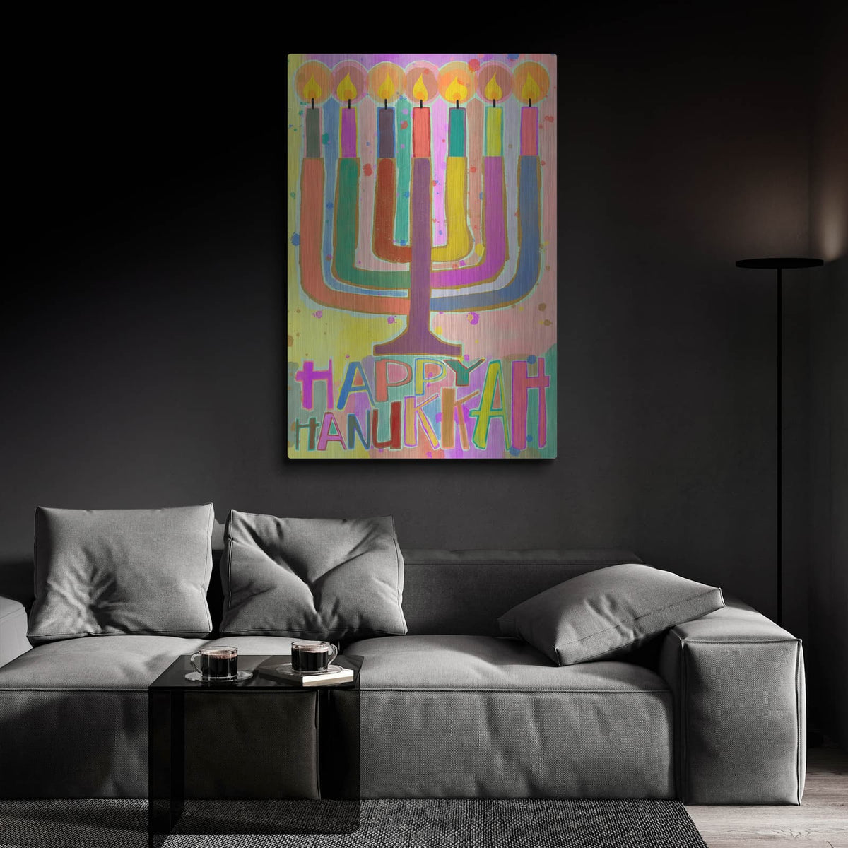'Happy Hanukkah' by Michal Loren Art – Metal Wall Art, 24x36 room view