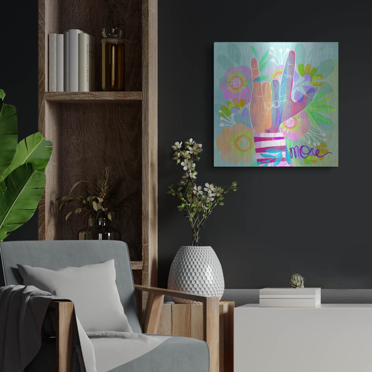 'I Love You More' by Michal Loren Art – Metal Wall Art, 24x24 room view