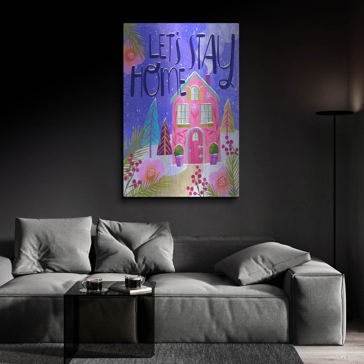 'Let's Stay Home' by Michal Loren Art – Metal Wall Art, 24x36 room view