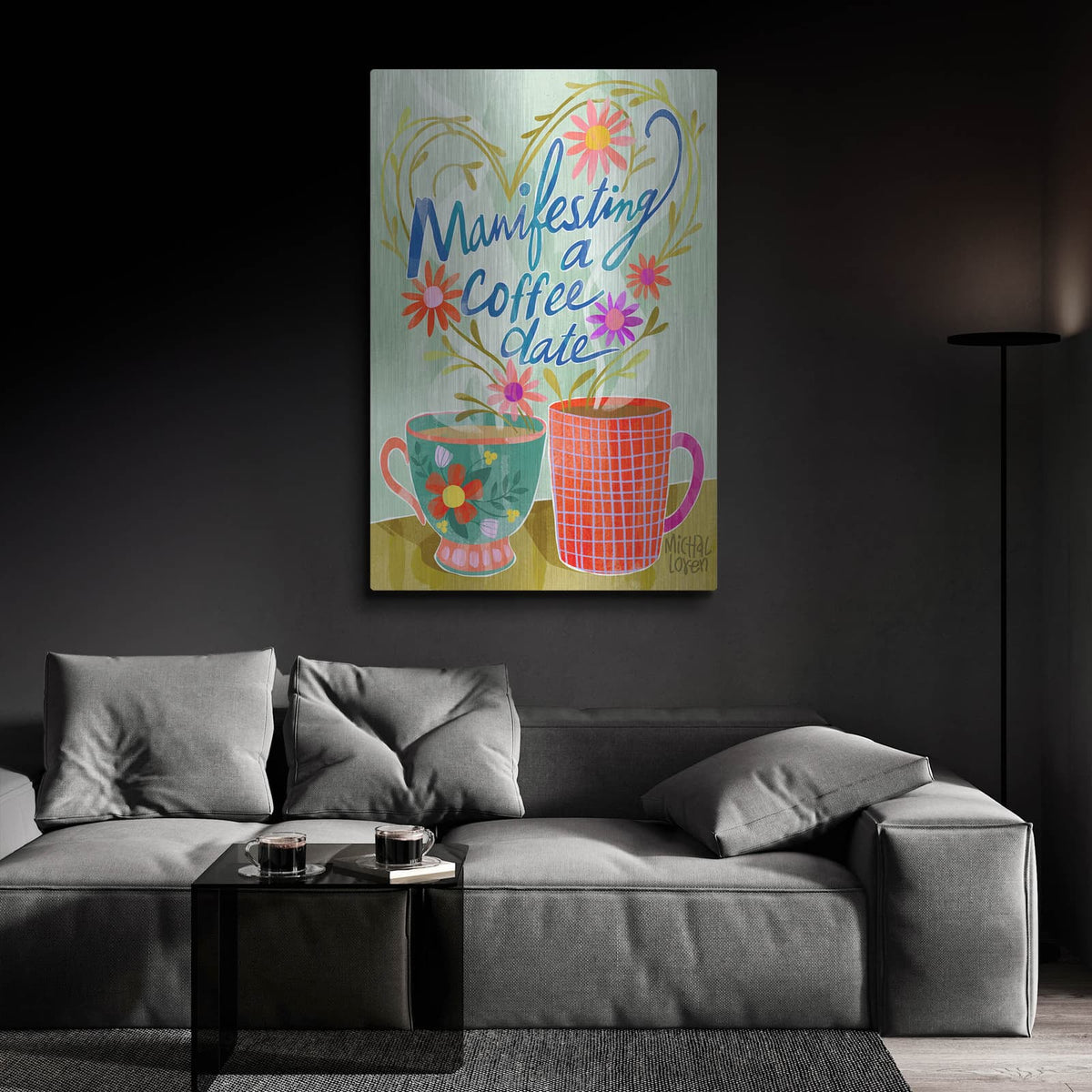 'Manifesting A Coffee Date' by Michal Loren Art – Metal Wall Art, 24x36 room view