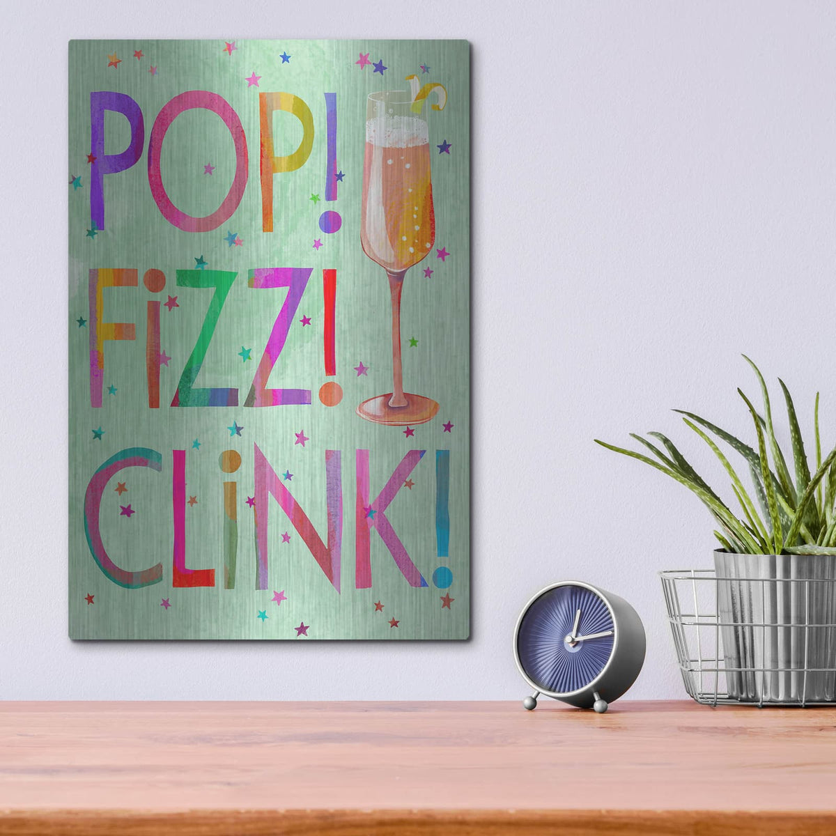 'Pop Fizz Clink' by Michal Loren Art – Metal Wall Art, 12x16 room view