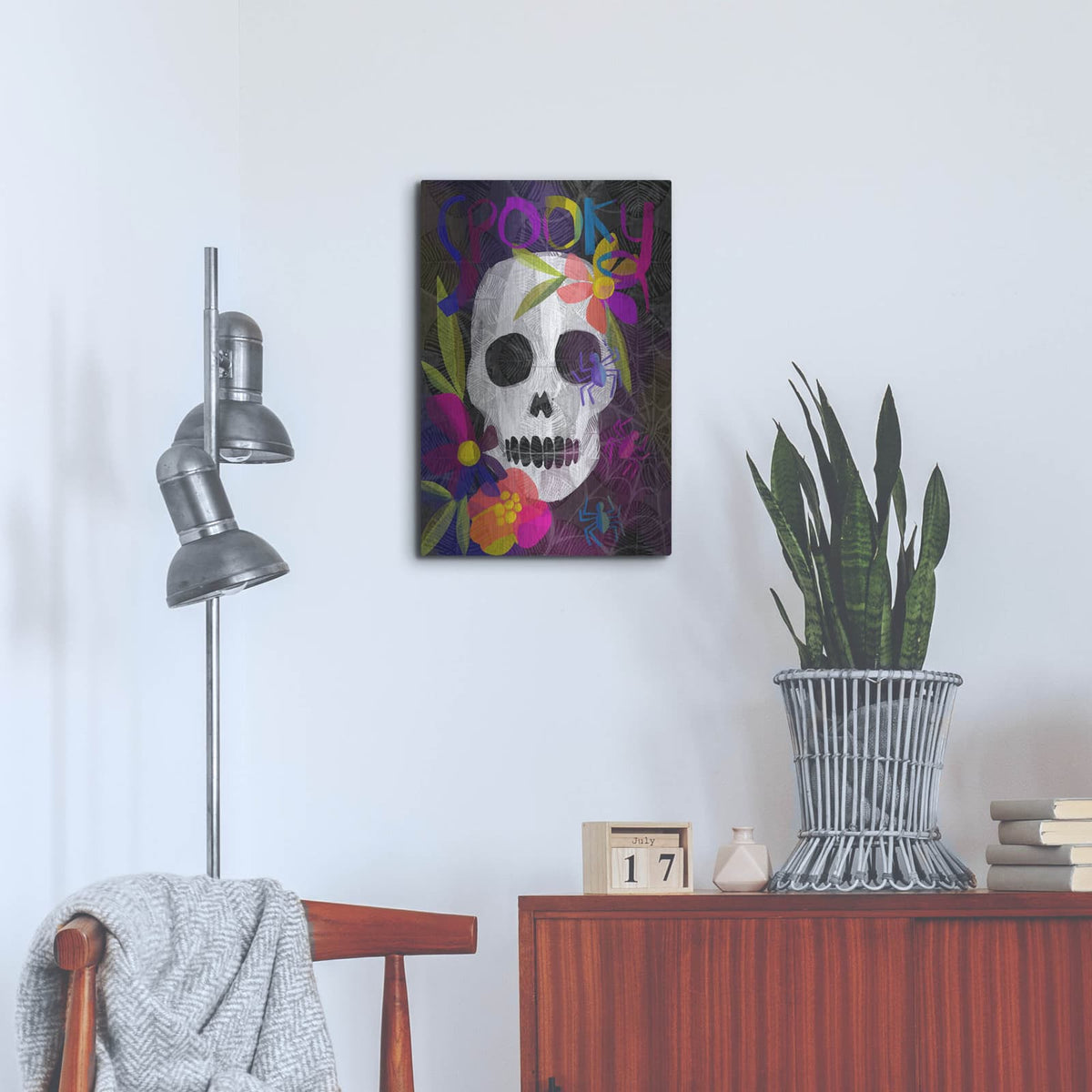 'Spooky Skull' by Michal Loren Art – Metal Wall Art, 16x24 room view