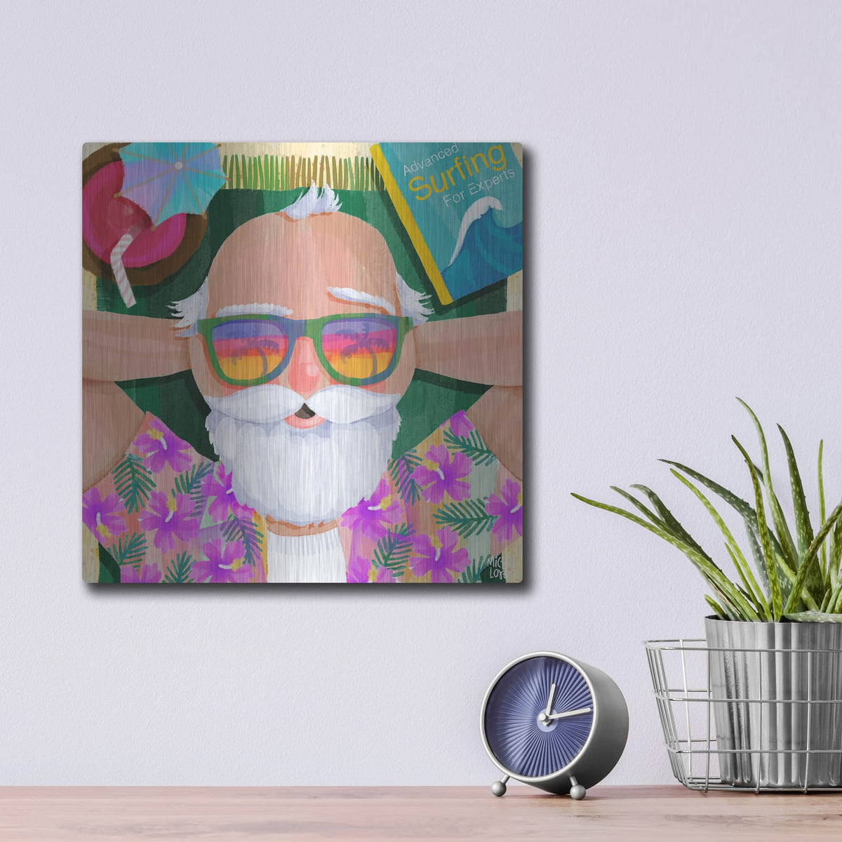 'Surfing Santa' by Michal Loren Art – Metal Wall Art, 12x12 room view