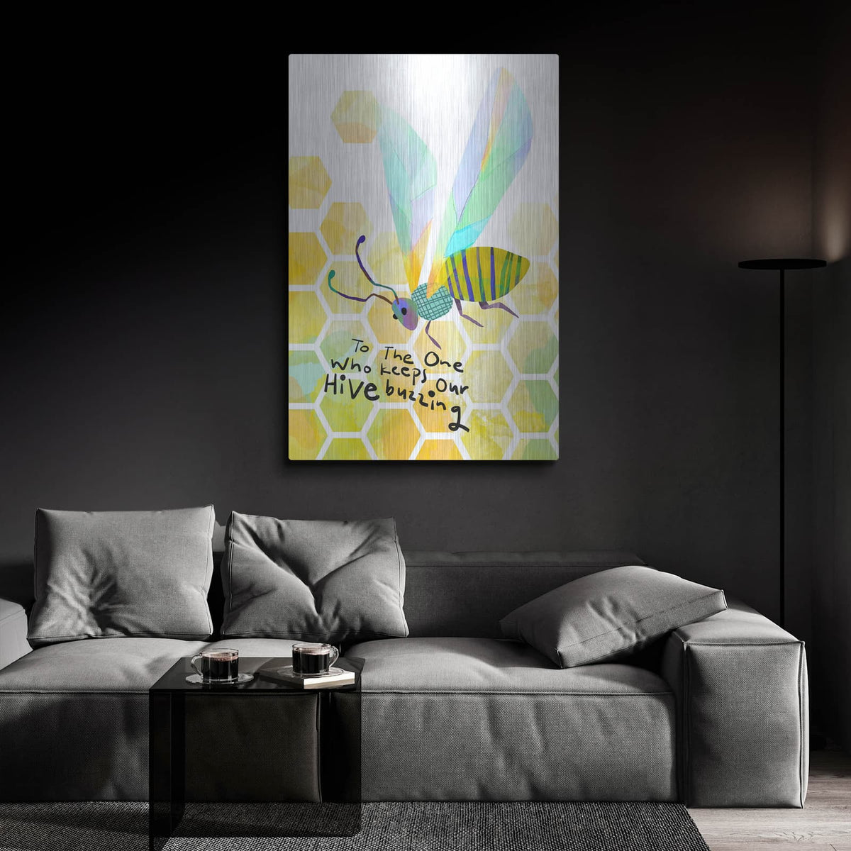 'To The One Who Keeps Our Hive Buzzing' by Michal Loren Art – Metal Wall Art, 24x36 room view