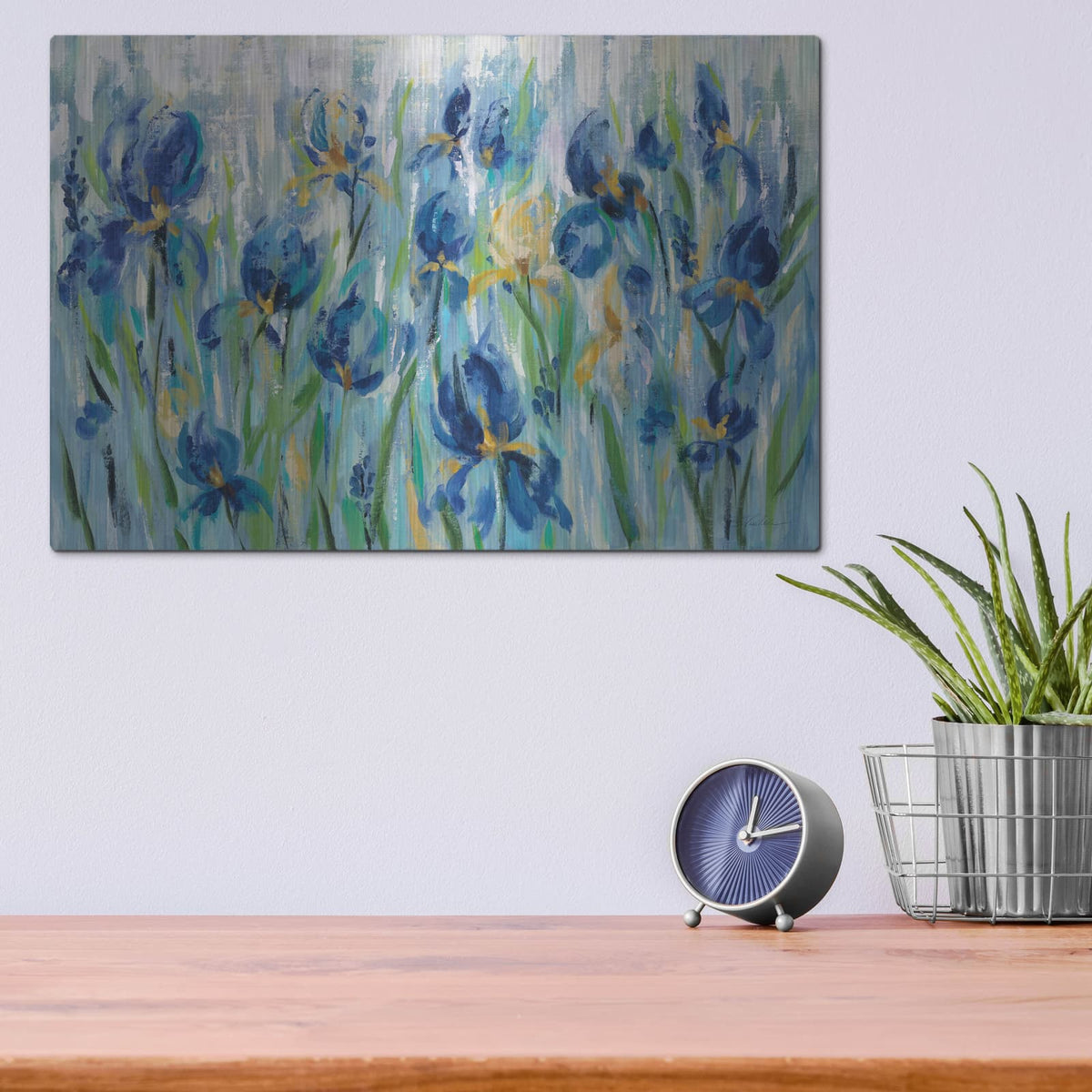 'Iris Flower Bed' by Silvia Vassileva – Metal Wall Art, 16x12 room view