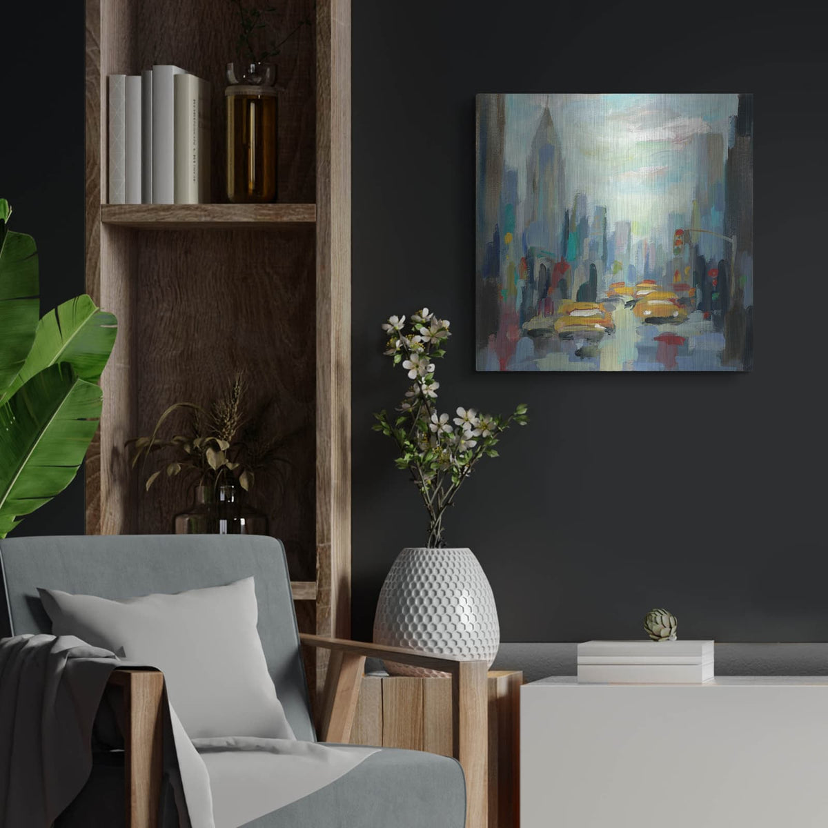 'Manhattan Sketches I' by Silvia Vassileva – Metal Wall Art, 24x24 room view