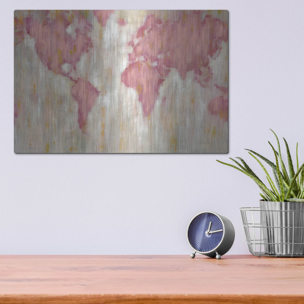 'Blush World Map' by Silvia Vassileva – Metal Wall Art, 16x12 room view