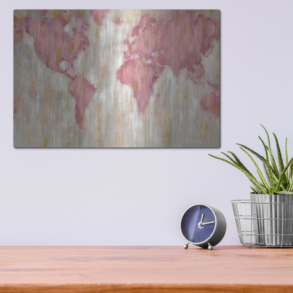 'Blush World Map' by Silvia Vassileva – Metal Wall Art, 16x12 room view