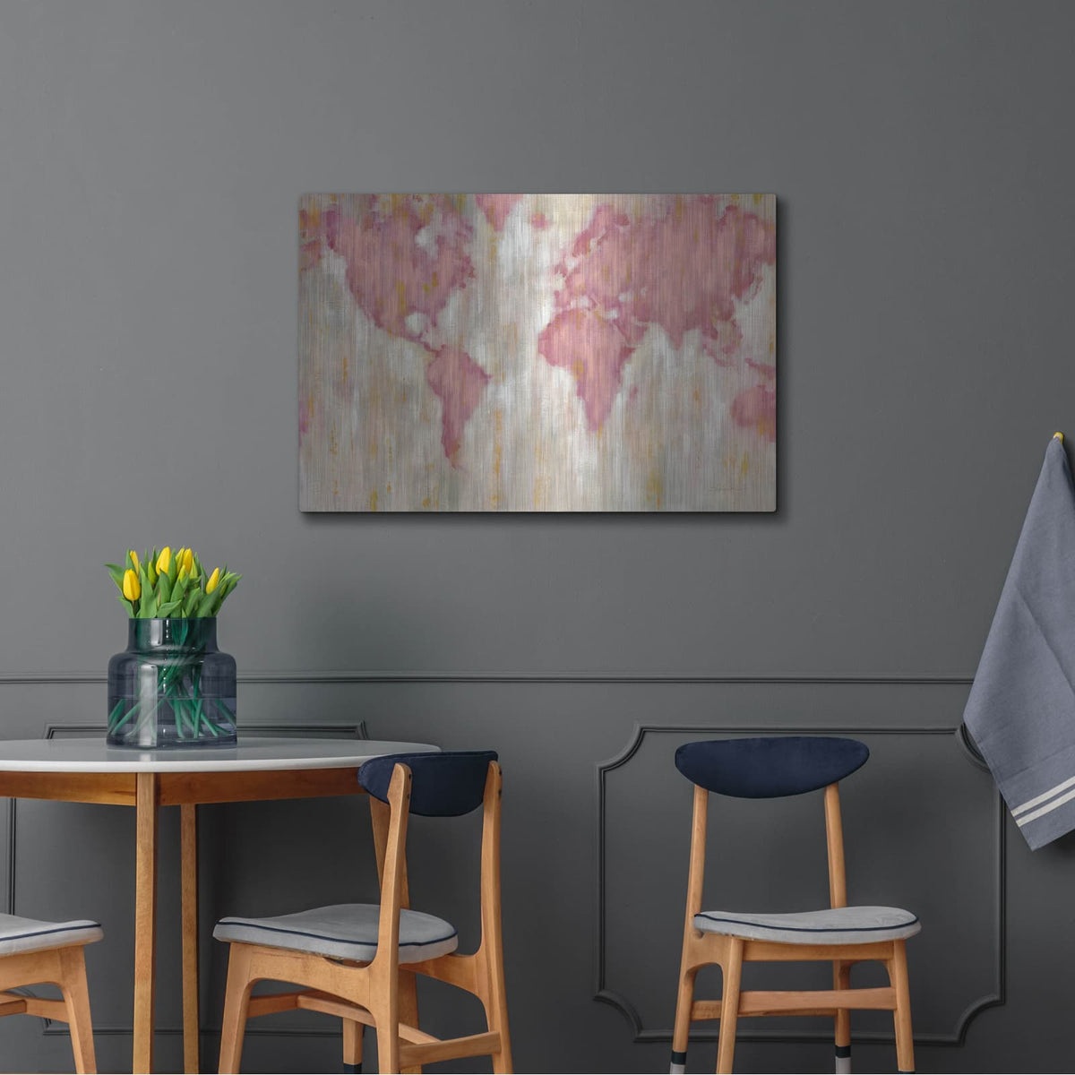 'Blush World Map' by Silvia Vassileva – Metal Wall Art, 36x24 room view