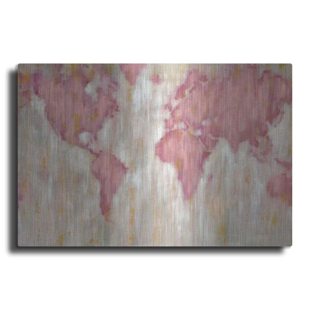 'Blush World Map' by Silvia Vassileva – Metal Wall Art