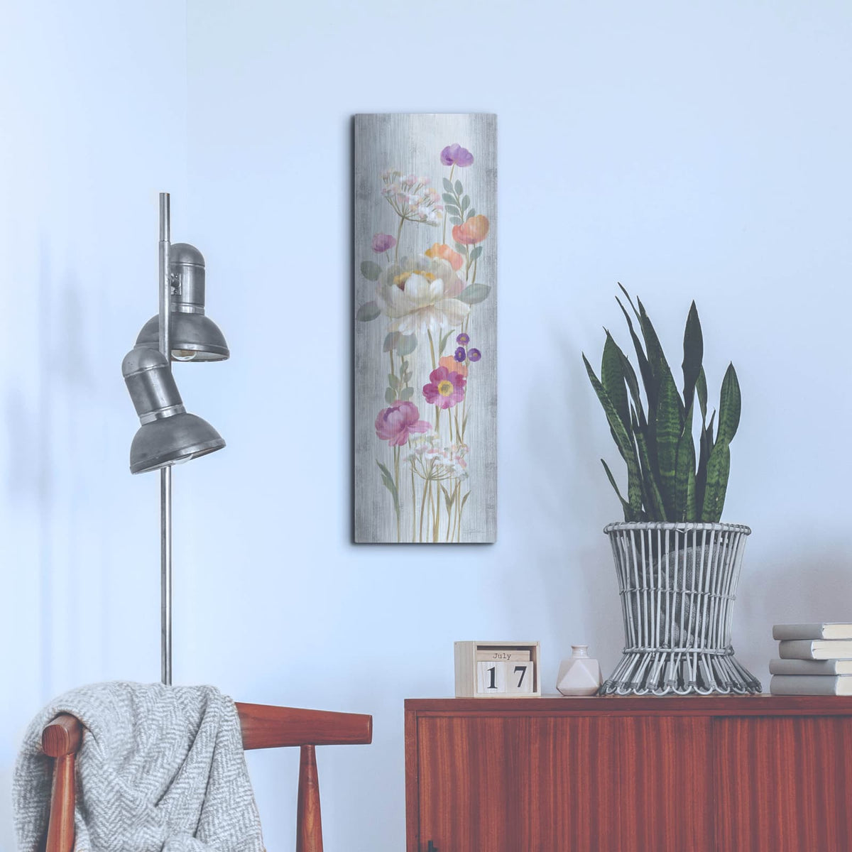 'Retro Floral II' by Silvia Vassileva – Metal Wall Art, 12x36 room view