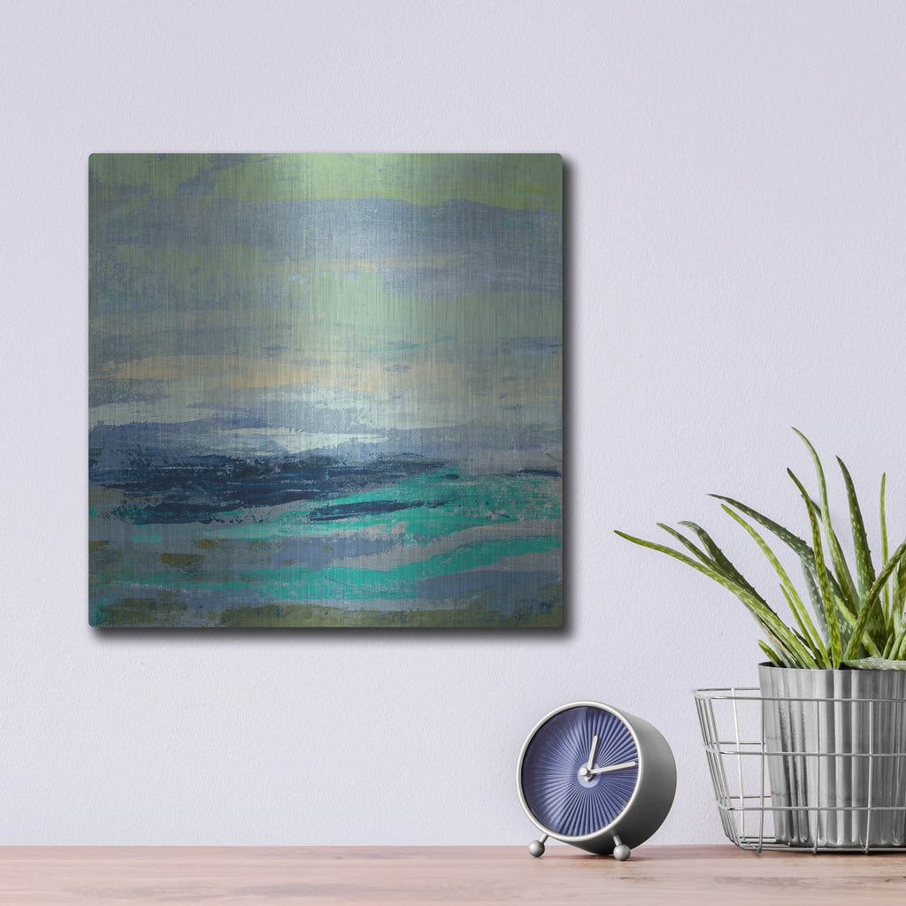 'Teal Wave I' by Silvia Vassileva – Metal Wall Art, 12x12 room view