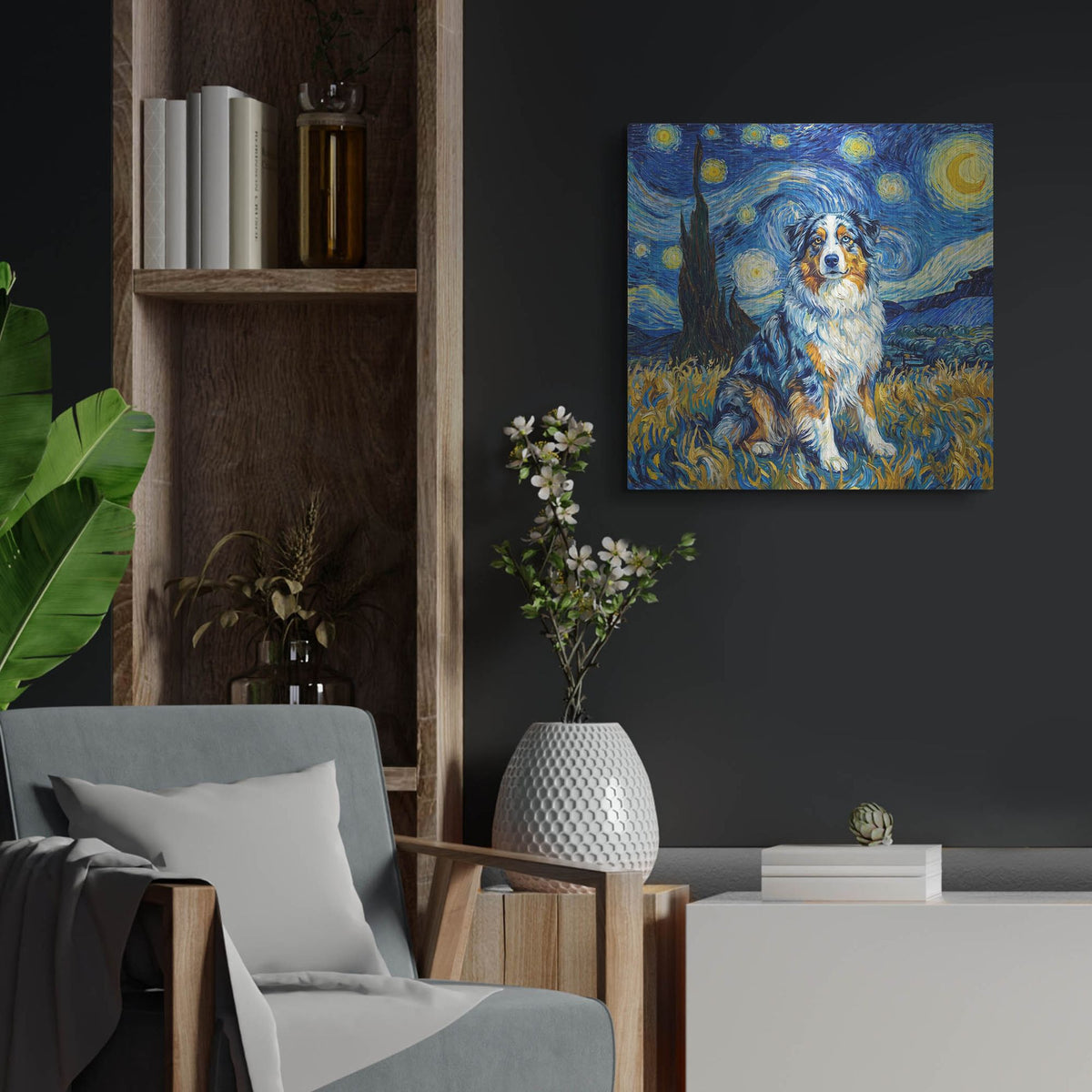 'Australian Shepherd Starry Night' by Rich Monet Metal Wall Art