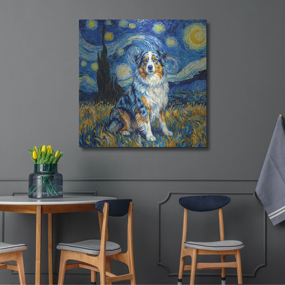 'Australian Shepherd Starry Night' by Rich Monet Metal Wall Art