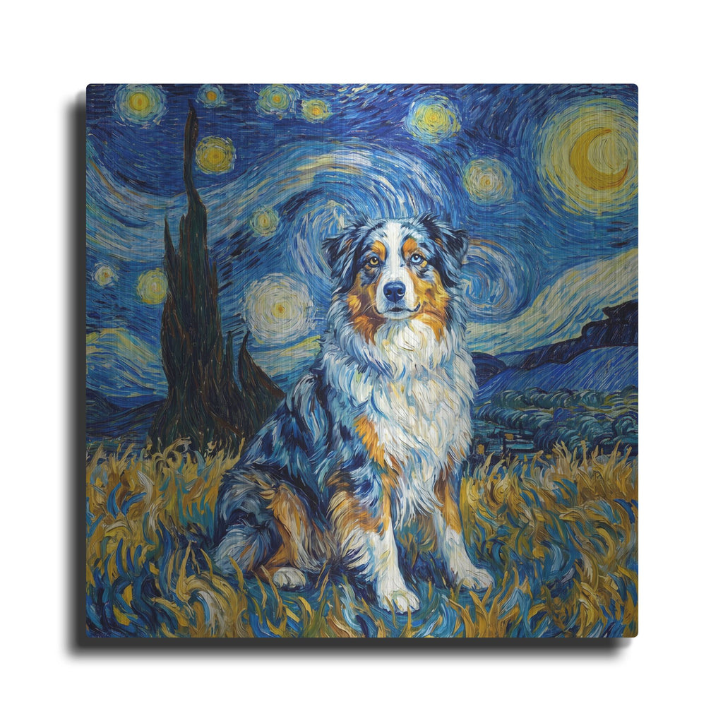 'Australian Shepherd Starry Night' by Rich Monet Metal Wall Art